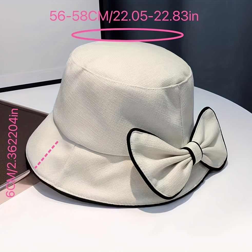 Bowknot Bucket Hat Solid Sunscreen Basin Hats Cotton Beach Cap