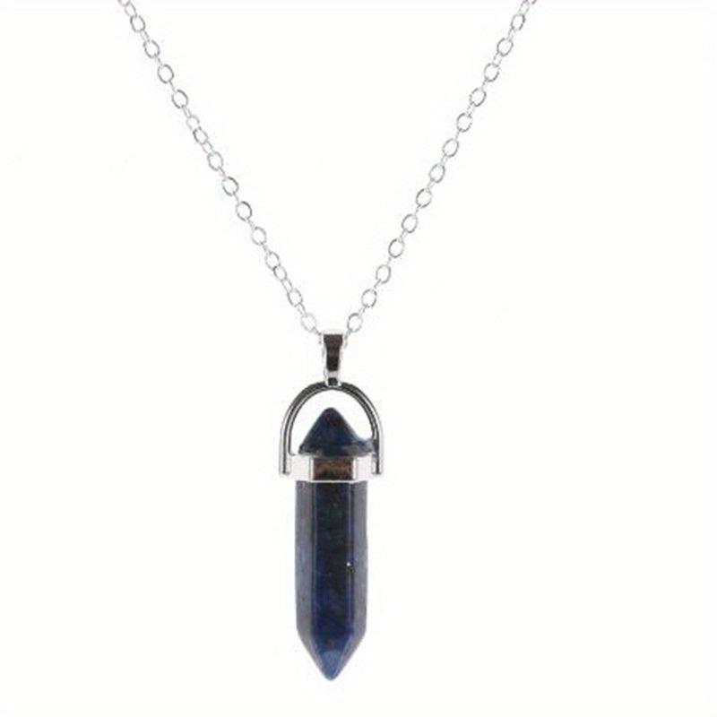 Vintage Silver Quartz Crystal Necklace Chakra Healing Point Pendulum Pendant