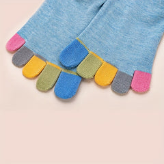 5 Pairs Colorblock Five Finger Socks Soft & Lightweight Low Cut Ankle Socks