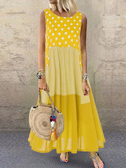  Boho Polka Dot Print Dress Round Neck Tank