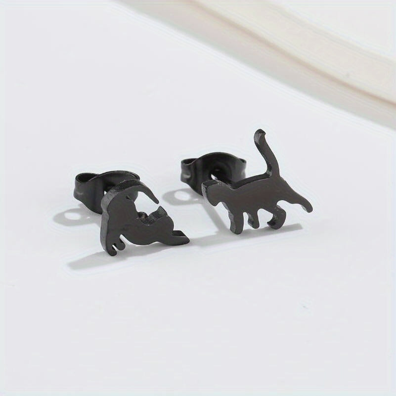 Small Stainless Steel Cat Stud Earrings For Men