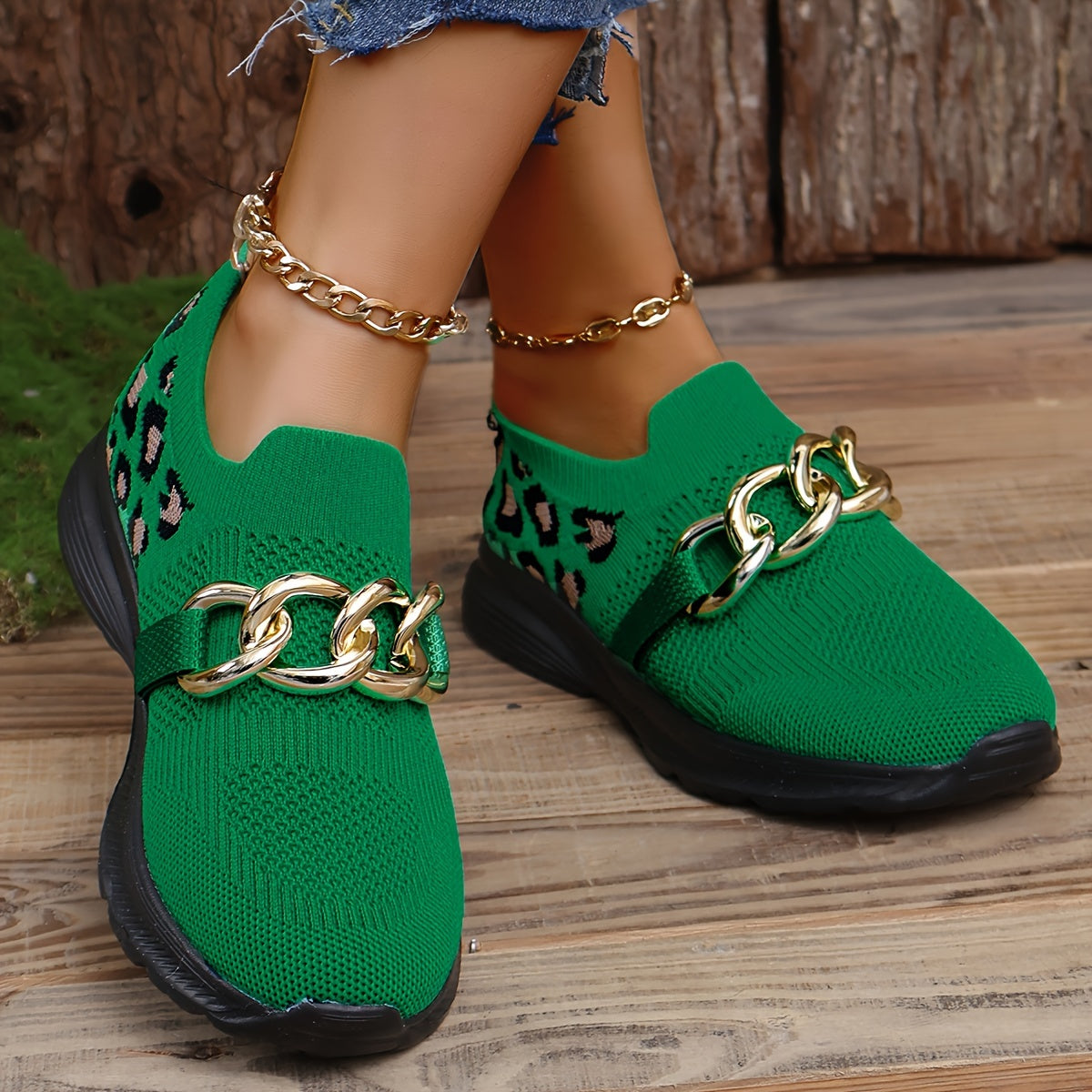 Leopard Print Low Top Sport Shoes Lightweight Walking Flats