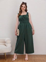  Jumpsuit Tie Front Nipped Waist Square Neck Wide Leg Tank Jumpsuit