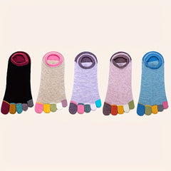 5 Pairs Colorblock Five Finger Socks Soft & Lightweight Low Cut Ankle Socks