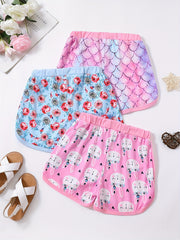 3pcs Toddler Girls Fish Scales & Rabbits Flowers Elastic Waist Track Shorts