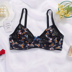  Butterfly Print Lace Bow Knot Hook & Eye Bra