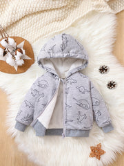 Boys Dino Cartoon Fleece Hoodie Zip Up Sweatshirt