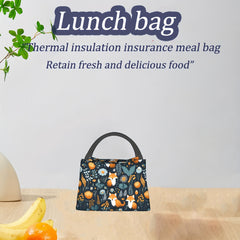 Insulated Lunch Bag Fox Forest Pattern Large Tote Bag Zipper Cooler Bag