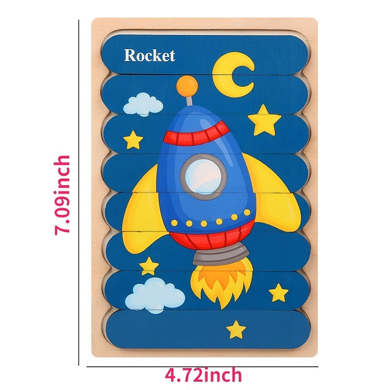 Double Sided Wooden 3D Puzzles Educational Toys For Kids