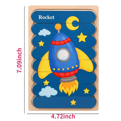 Double Sided Wooden 3D Puzzles Educational Toys For Kids