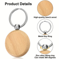 10pcs Round Wooden Keychain Engraving Blanks Key Tag DIY Keyring Crafts