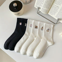 4 Pairs Bunny & Bear Print Socks Women's Stockings