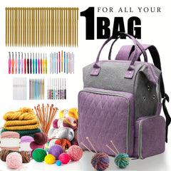 Gray Purple Crochet Storage Backpack Large Yarn Storage Organizer