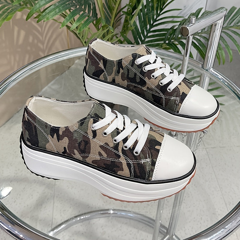 Women's Platform Canvas Lace Up Low Top Heightening Shoes