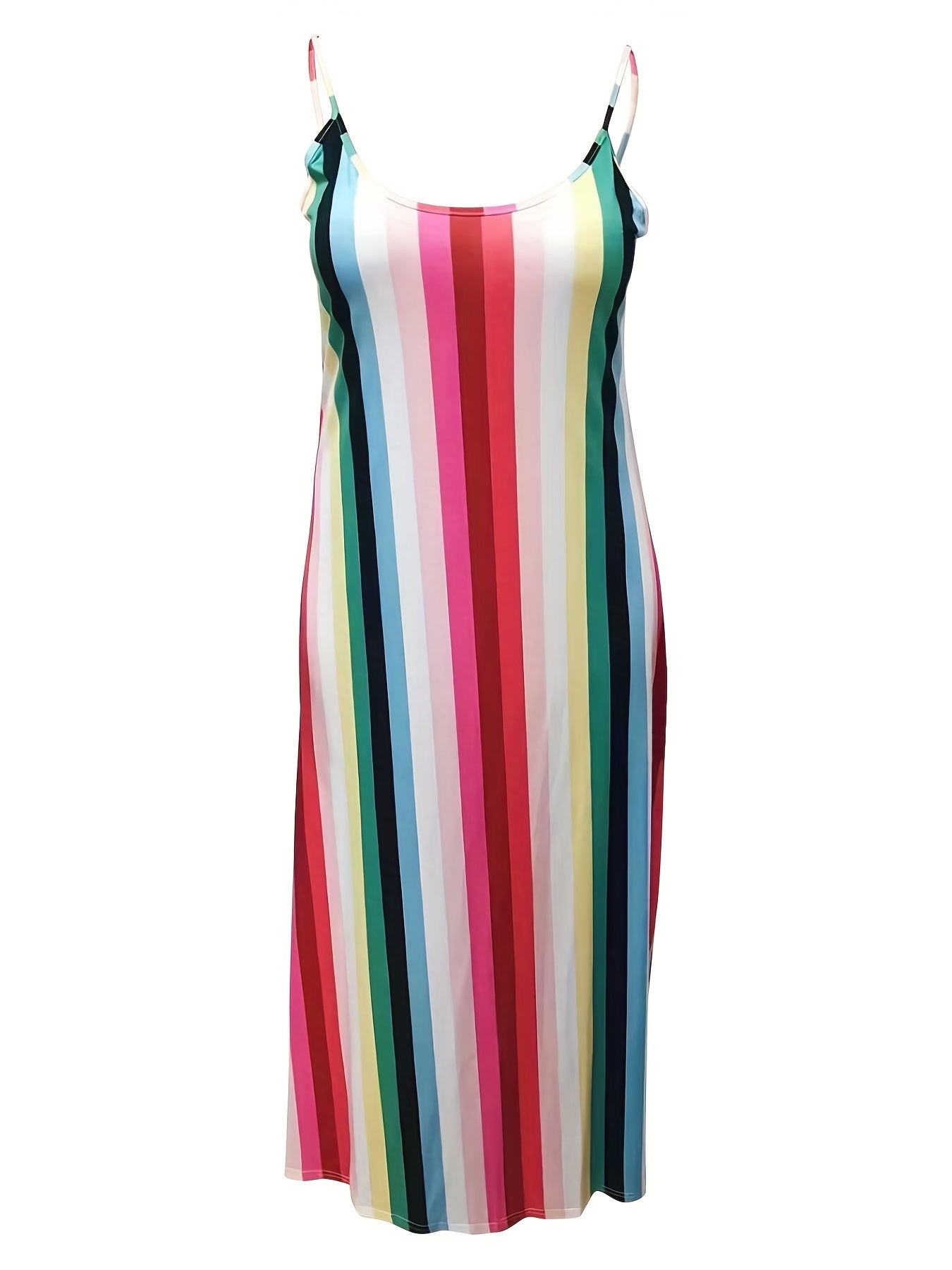 Sexy Colorful Striped Maxi Cami Dress