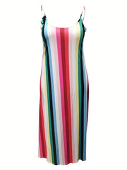  Sexy Colorful Striped Maxi Cami Dress
