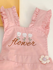 Flower Print Overall Short Pants for Baby Girls