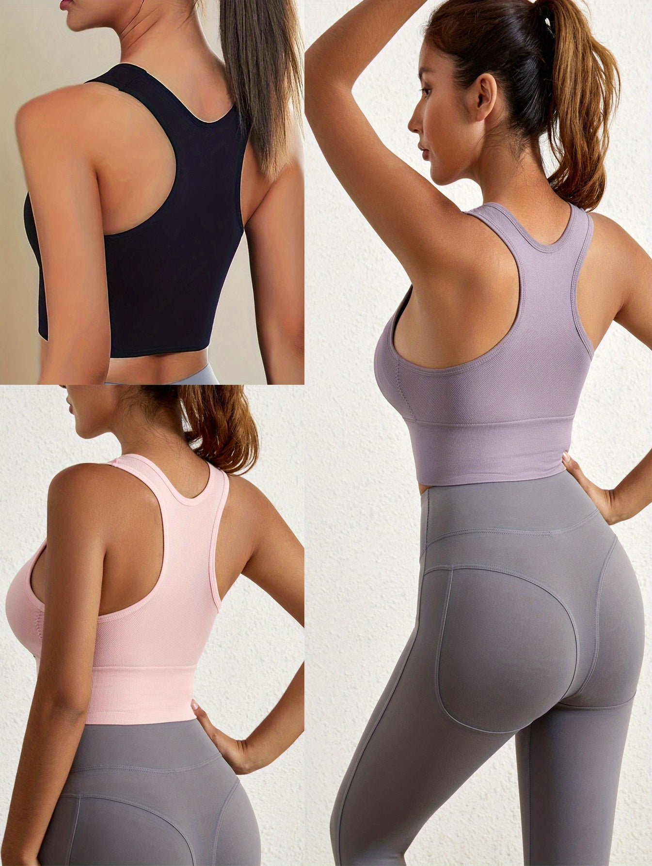 3pcs Colorblock Sports Bras for Women Comfy & Breathable Push Up Shockproof Bra
