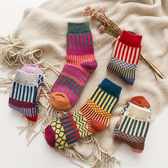 5 Pairs Geometric Pattern Mid Tube Socks Warm Women's Stockings