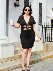  Sexy V Neck Cut Out Tie Front Dress
