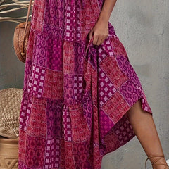 Patchwork Print Boho Skirt Plus Size Smock Drawstring