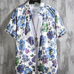 Men's Floral Print Short Sleeve Hawaii Shirt for Summer Vacation