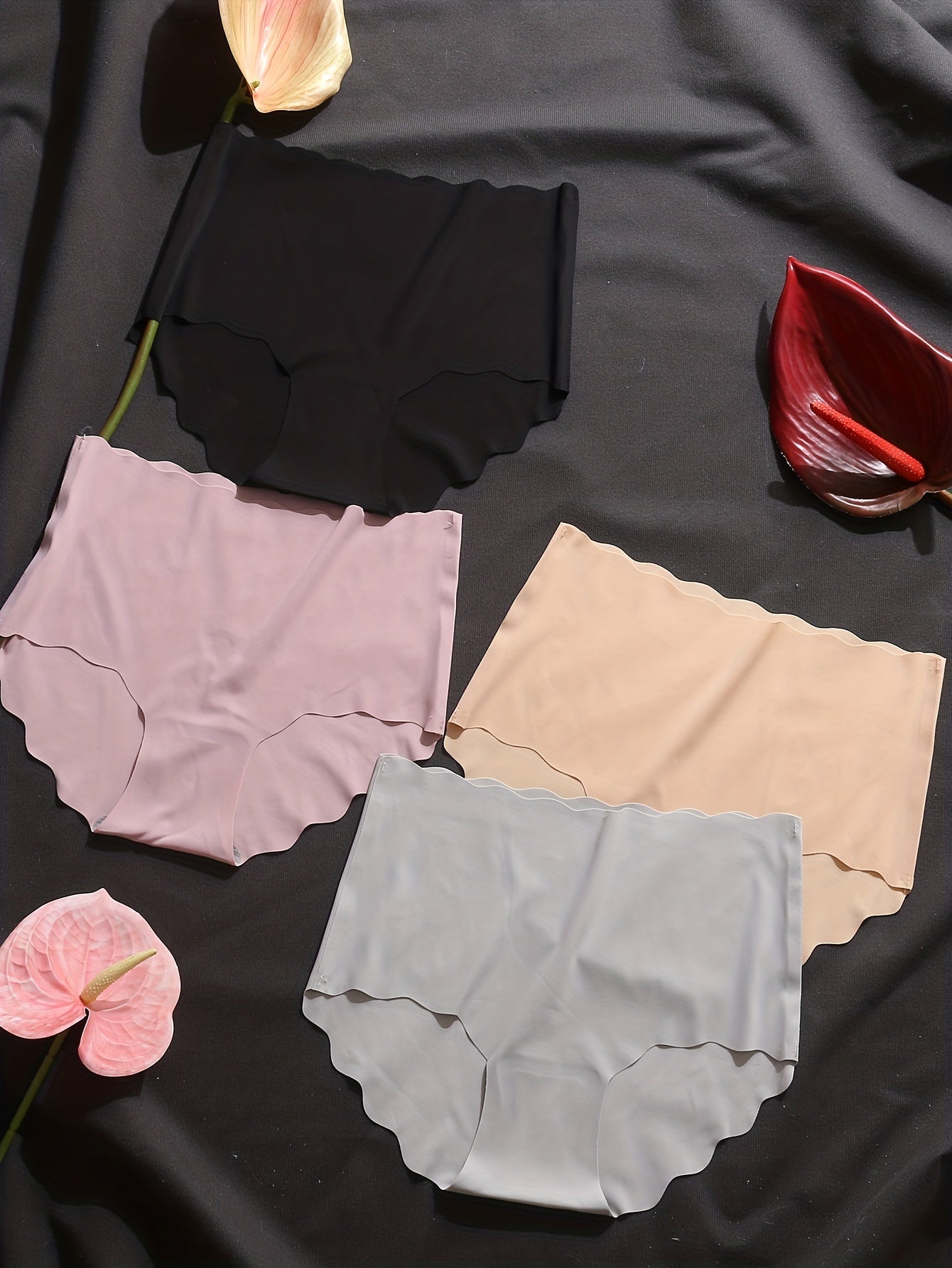 4pcs Seamless Scallop Trim Briefs Women's Lingerie