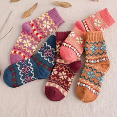 5 Pairs Geometric Pattern Mid Tube Socks Women's Stockings