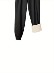  Leopard Heart Print Fleece Joggers with Pockets
