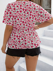 Floral Print Flutter Sleeve Peplum Top
