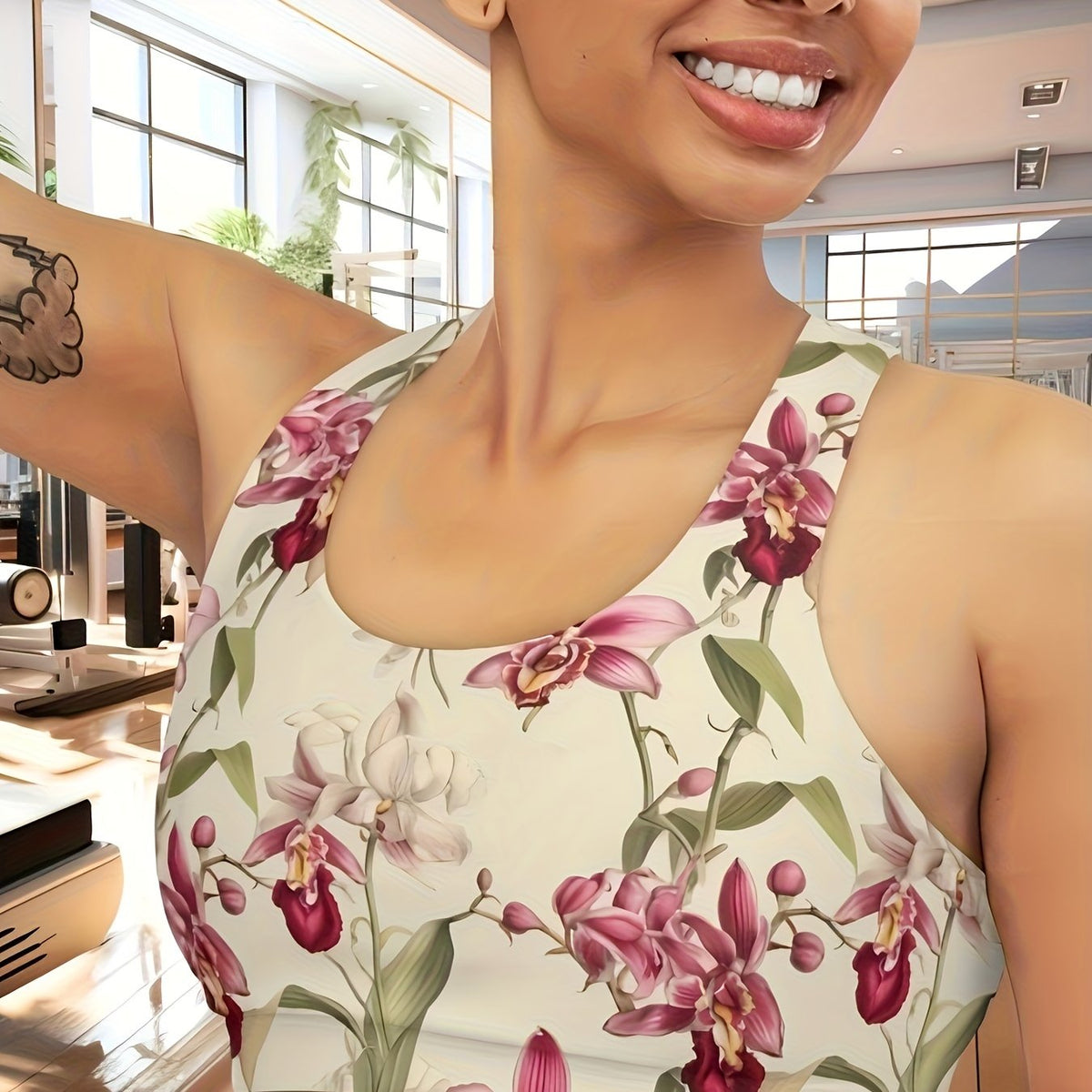  Floral Print Racer Back Yoga Running Bra