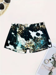 Women's Plus Western Leopard & Cross Skinny Shorts
