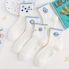 5 Pairs Cartoon Print Socks Women's Stockings & Hosiery