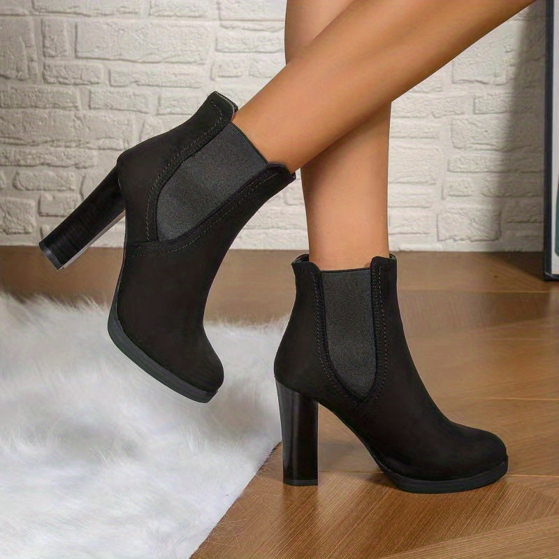 Women's Block Heeled Short Boots Slip On Ankle Boots