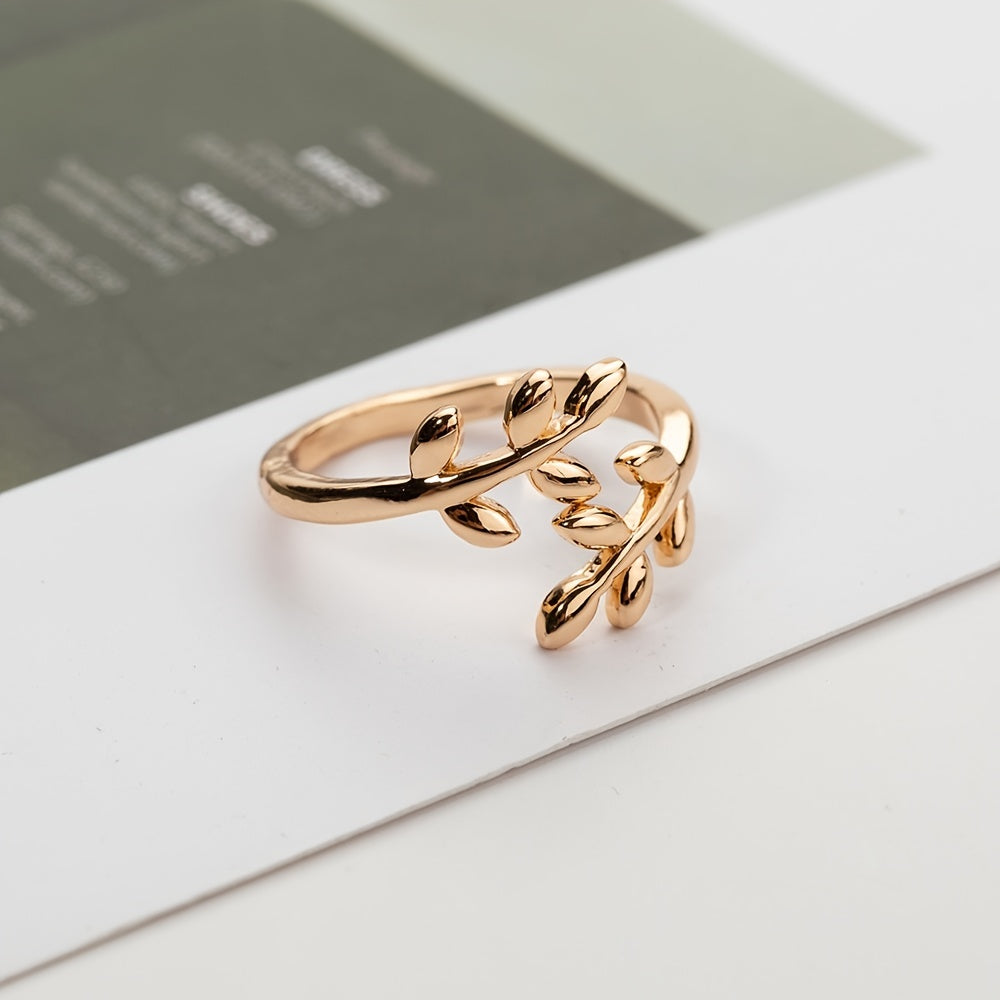 Leaf Shape Open Ring Adjustable Size Jewelry For Women Girls