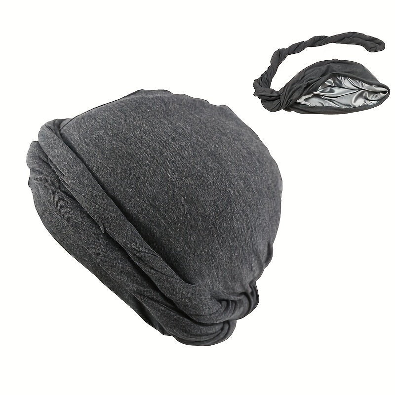 Men's Bandana Hat Braid Scarf Hat Wrap Head Hat Soft Satin Inner Hat