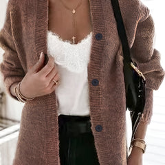  Solid Long Sleeve Button Up Cardigan