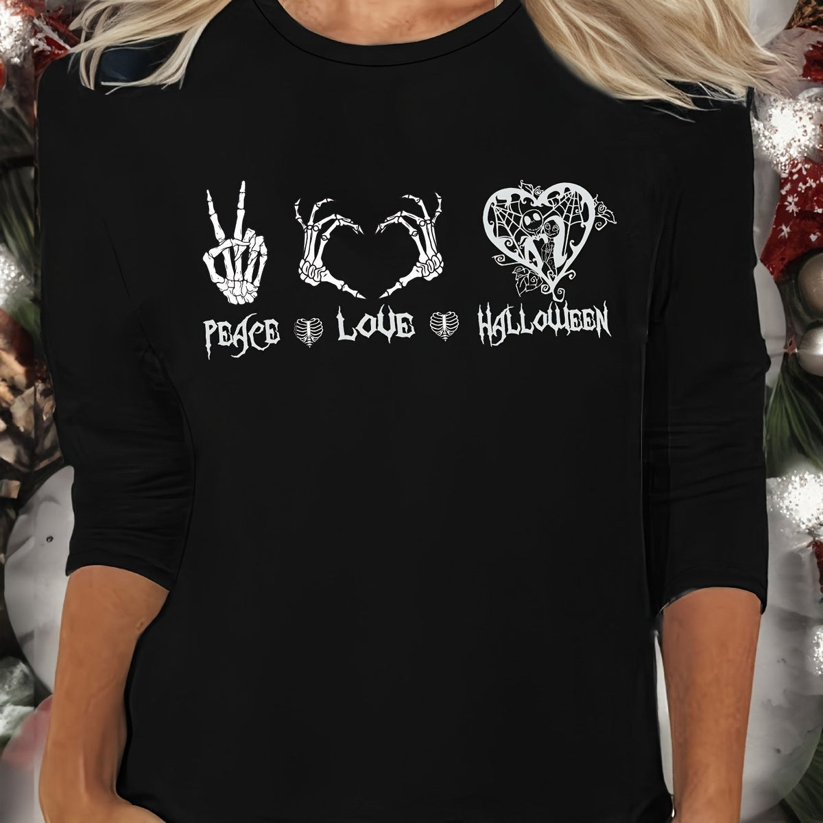 Christmas Letter Print Lounge Top Long Sleeve Crew Neck Women's Sleepwear