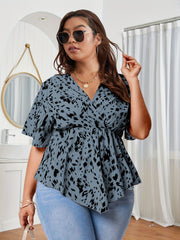 Leopard Print Faux Wrap Peplum Blouse