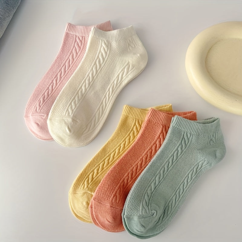 5 Pairs Textured Low Cut Ankle Socks Women's Stockings