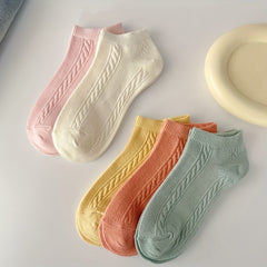 5 Pairs Textured Low Cut Ankle Socks Women's Stockings