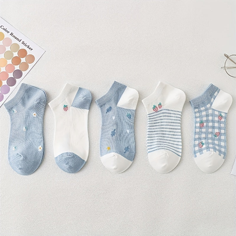10 Pairs Strawberry Print & Low Cut Ankle Socks Women's Stockings