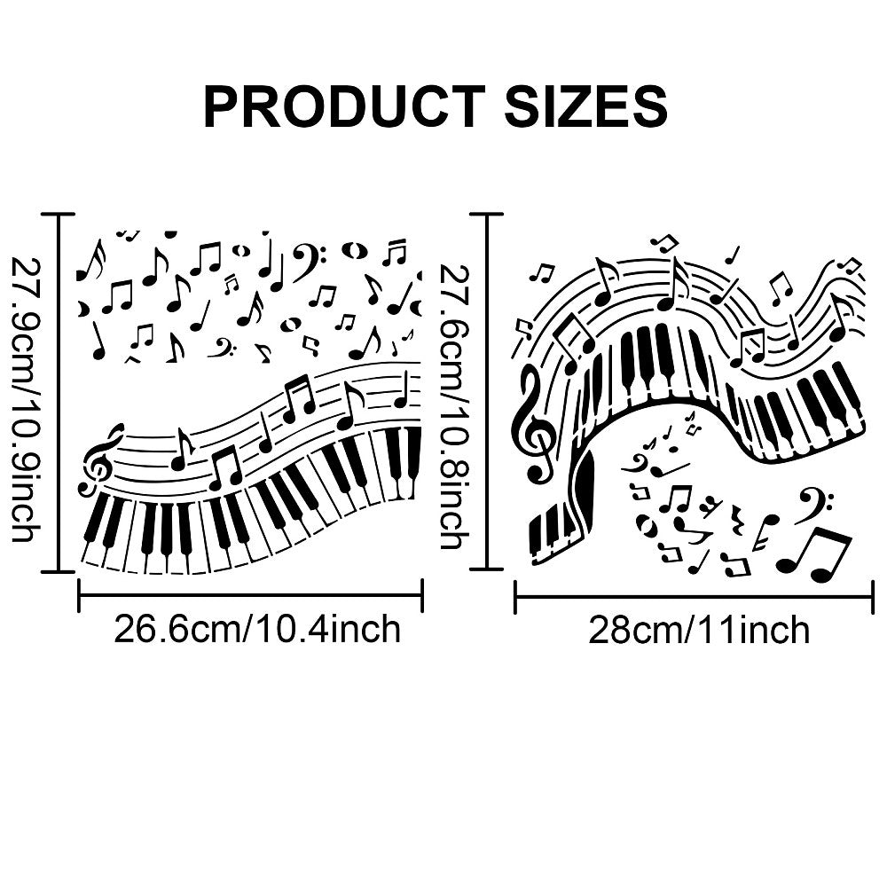 2pcs PET Hollow Out Drawing Stencils with Musical Note Brush
