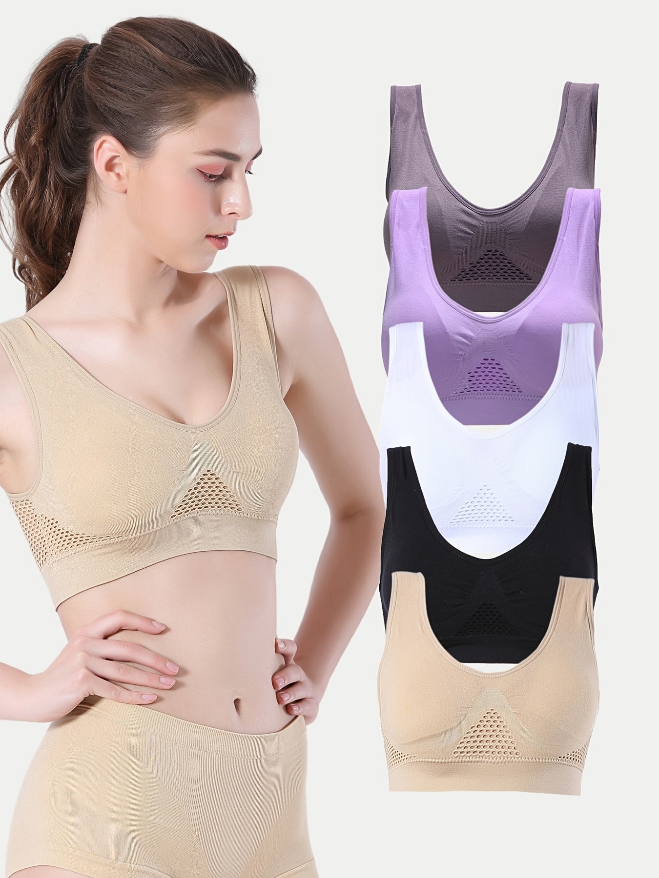 5pcs Hollow Vest Bras for Women Breathable & Elastic Wireless Lingerie