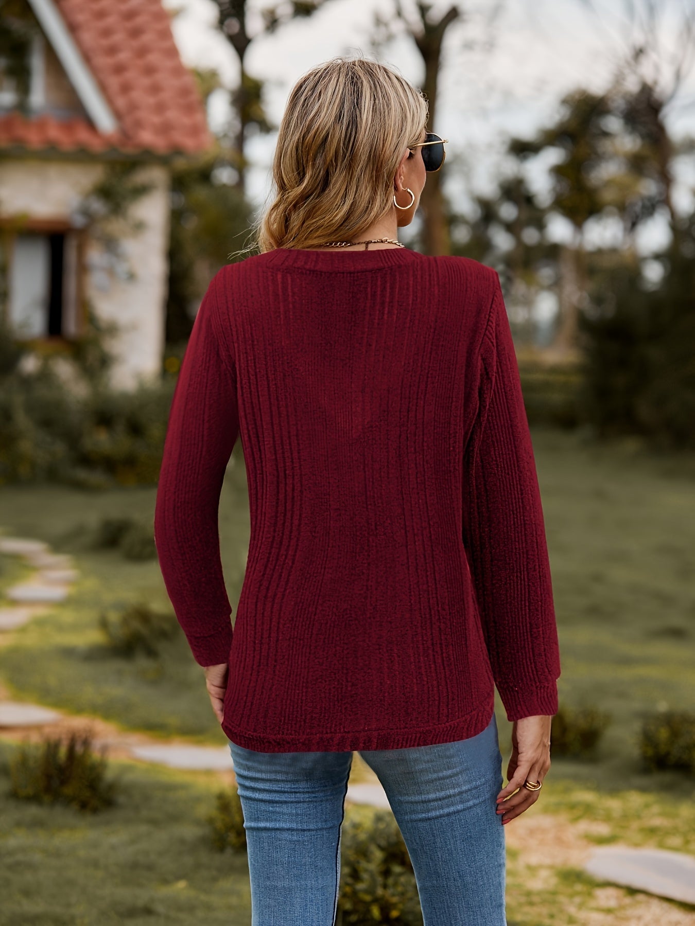  Casual Sweater Women's Solid V Neck Jumper