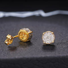 Round Stud Earrings Paved CZ Stone Silver Golden Ear Jewelry
