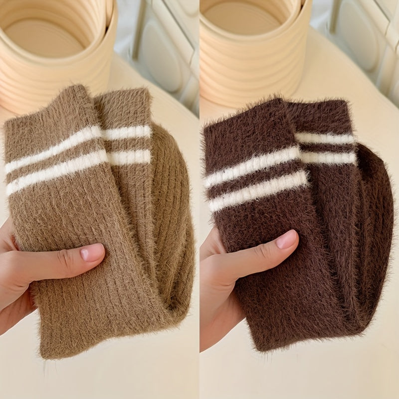 Warm Striped Fuzzy Socks - Mid Tube Women's Stockings