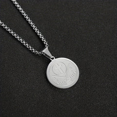 Men's Stainless Steel Ice Hockey Round Pendant Necklace