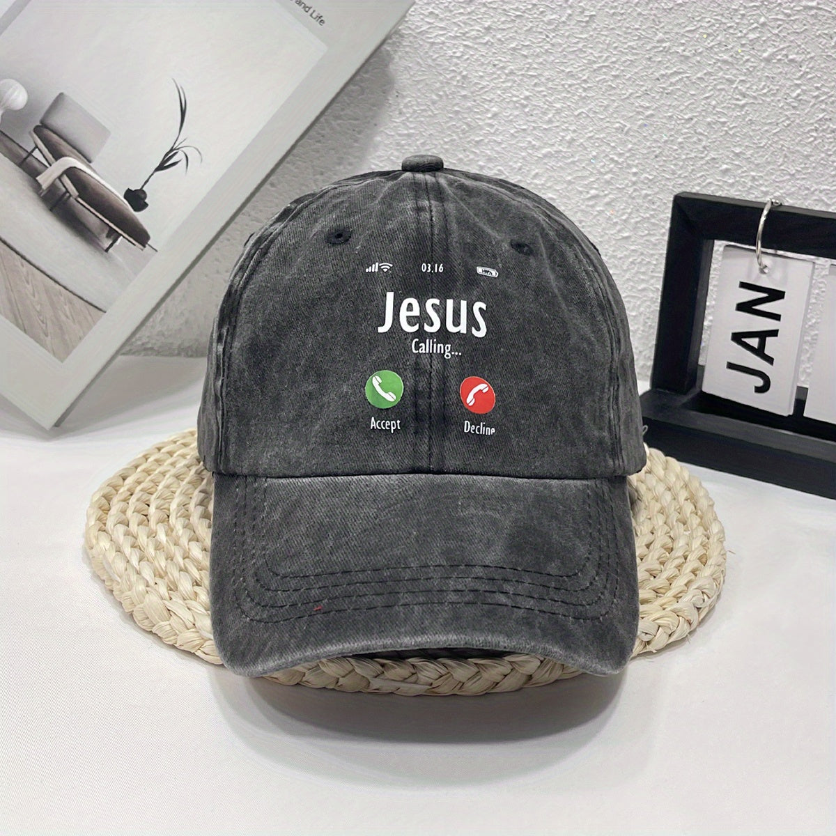 JESUS CALL Washed Denim Baseball Cap For Men And Women