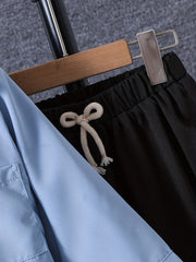 Boy's 2pcs Shirt & Pants Set Letter Print Patched Short Sleeve Top